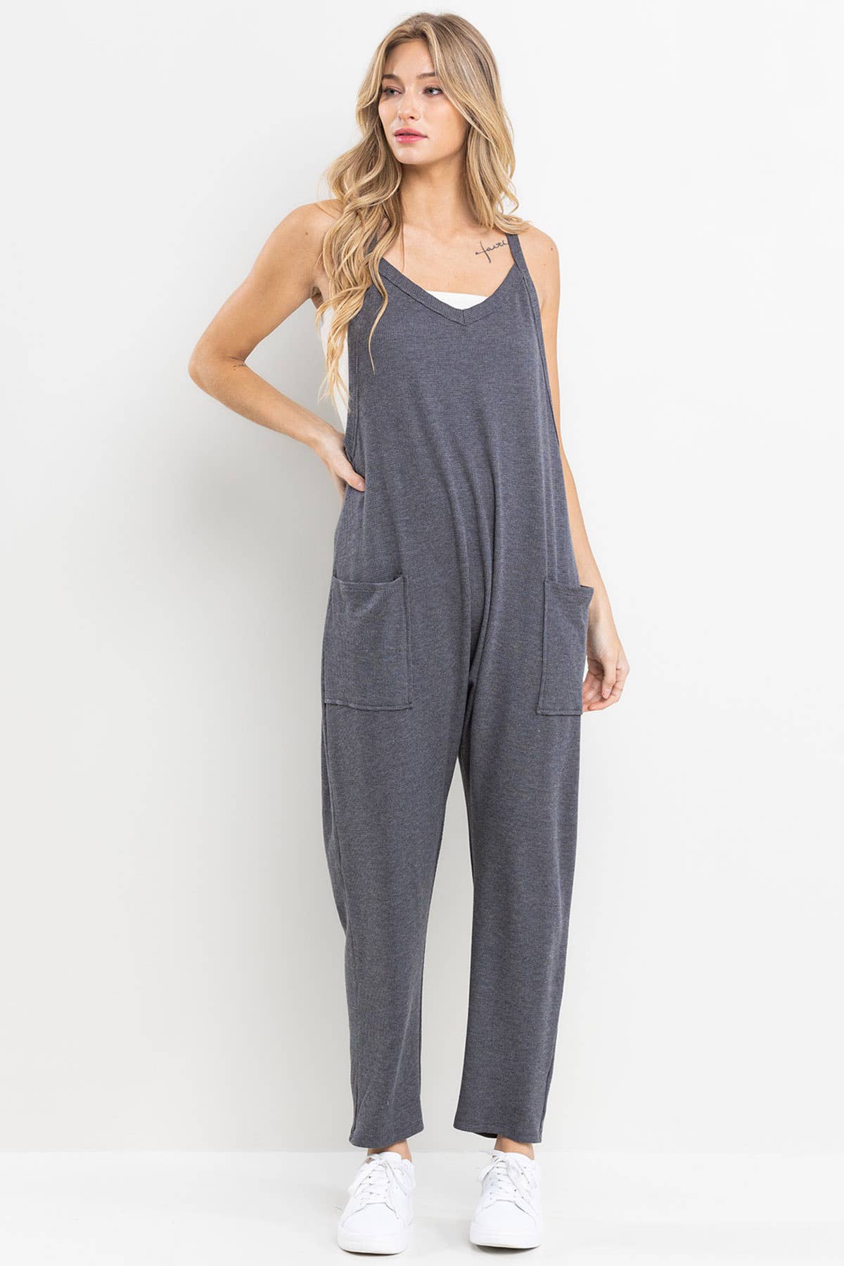 Solid Harem Jumpsuit with Pockets