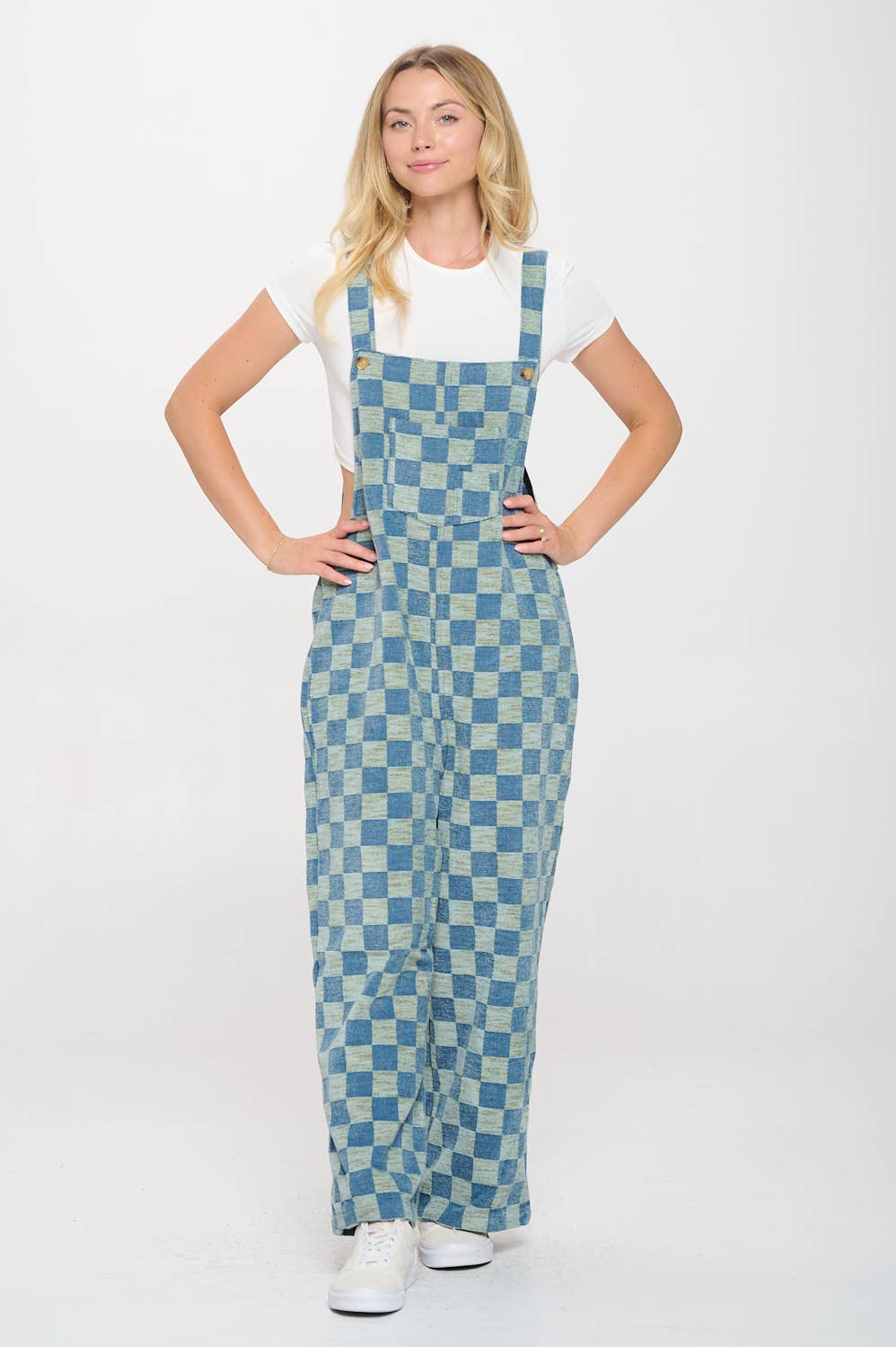 Checkered Flared Cotton Overalls