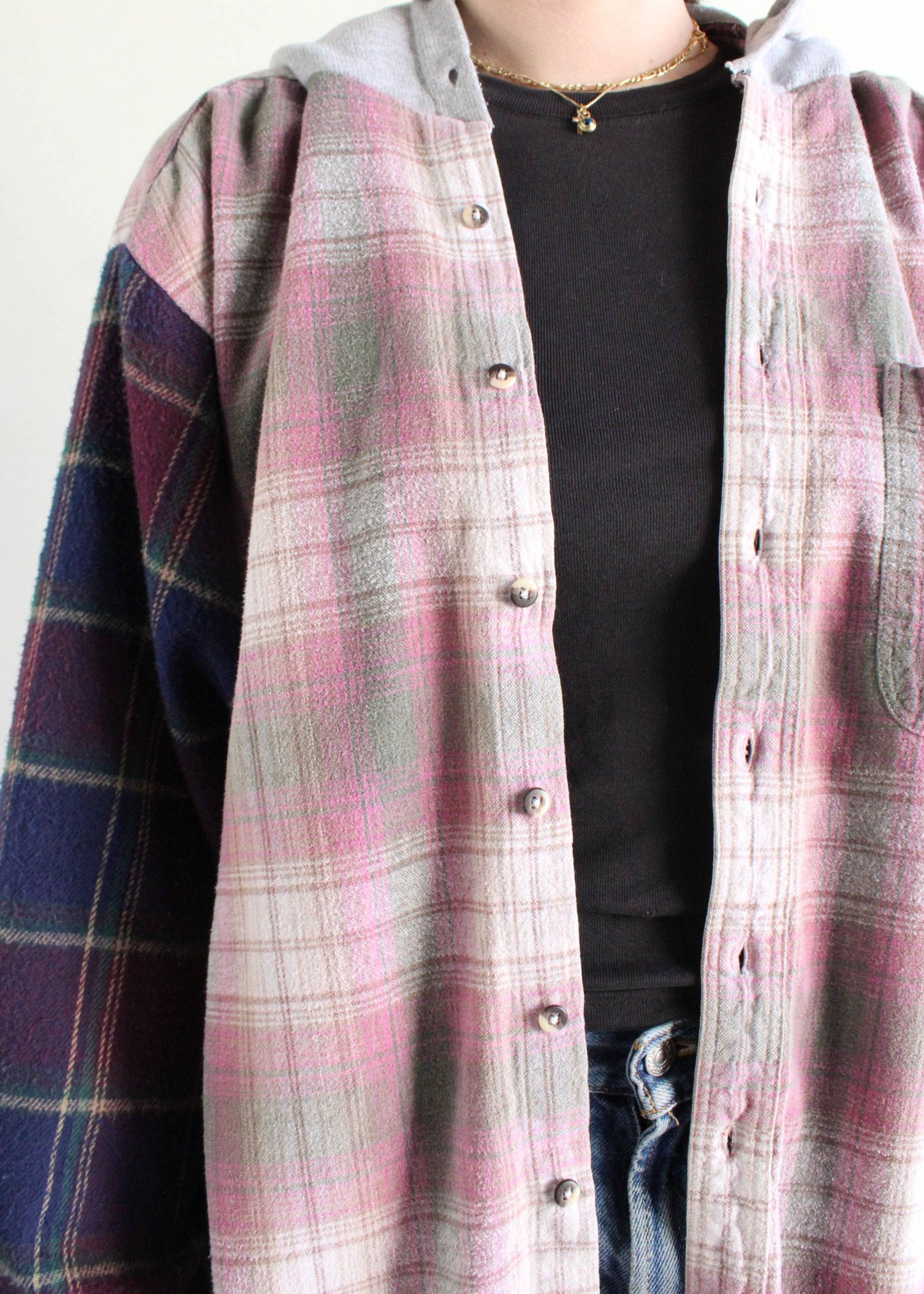 Recycled patchwork flannel hoodies