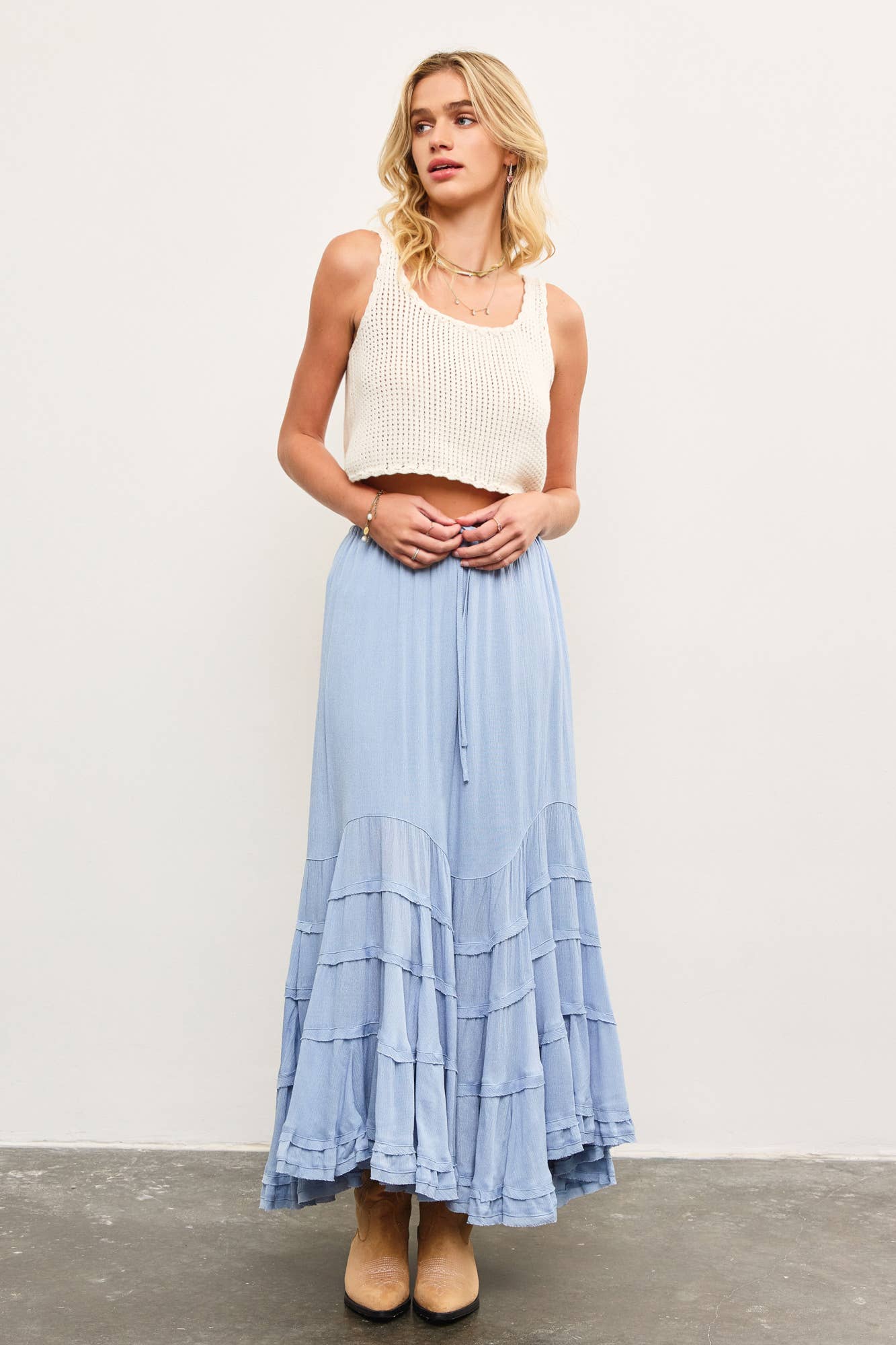 Tiered tie front wave skirt