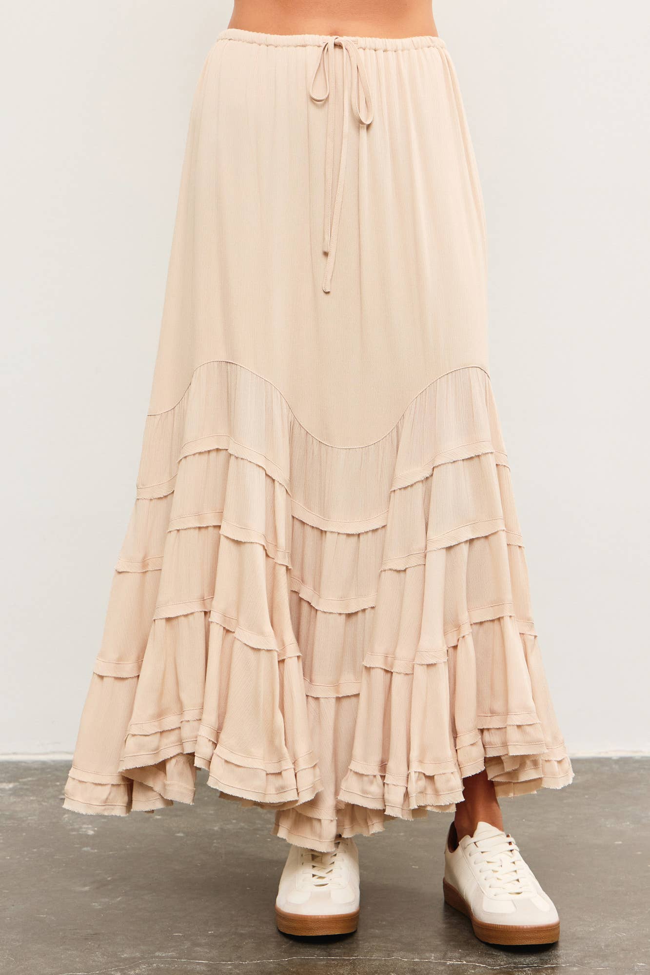 Tiered tie front wave skirt