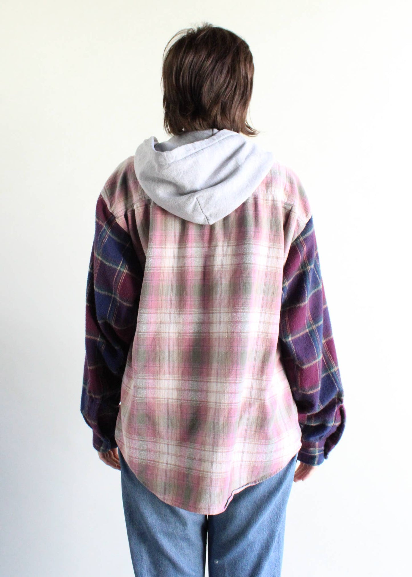 Recycled patchwork flannel hoodies