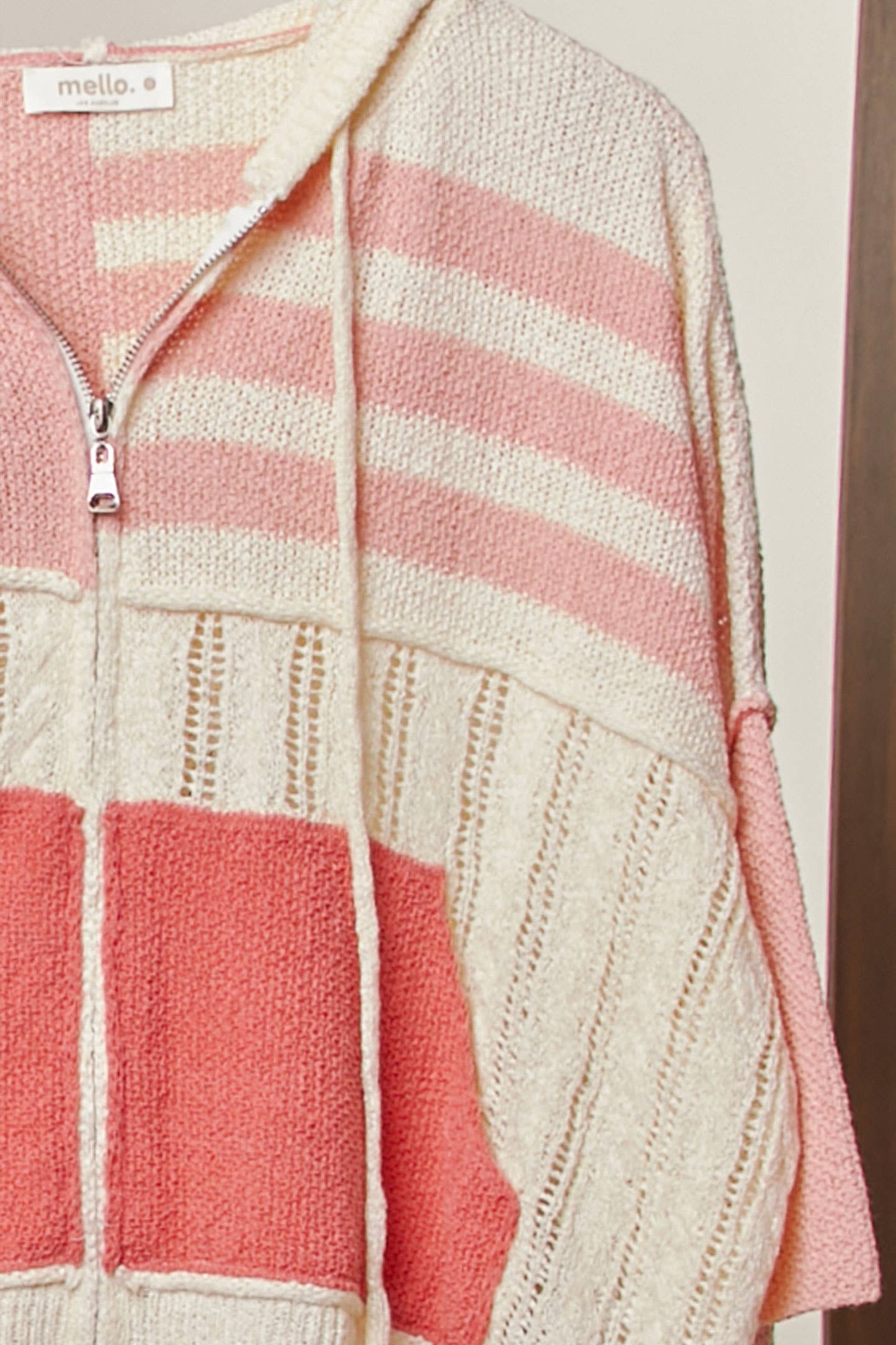 Distressed Knit Full Zip Hoodie