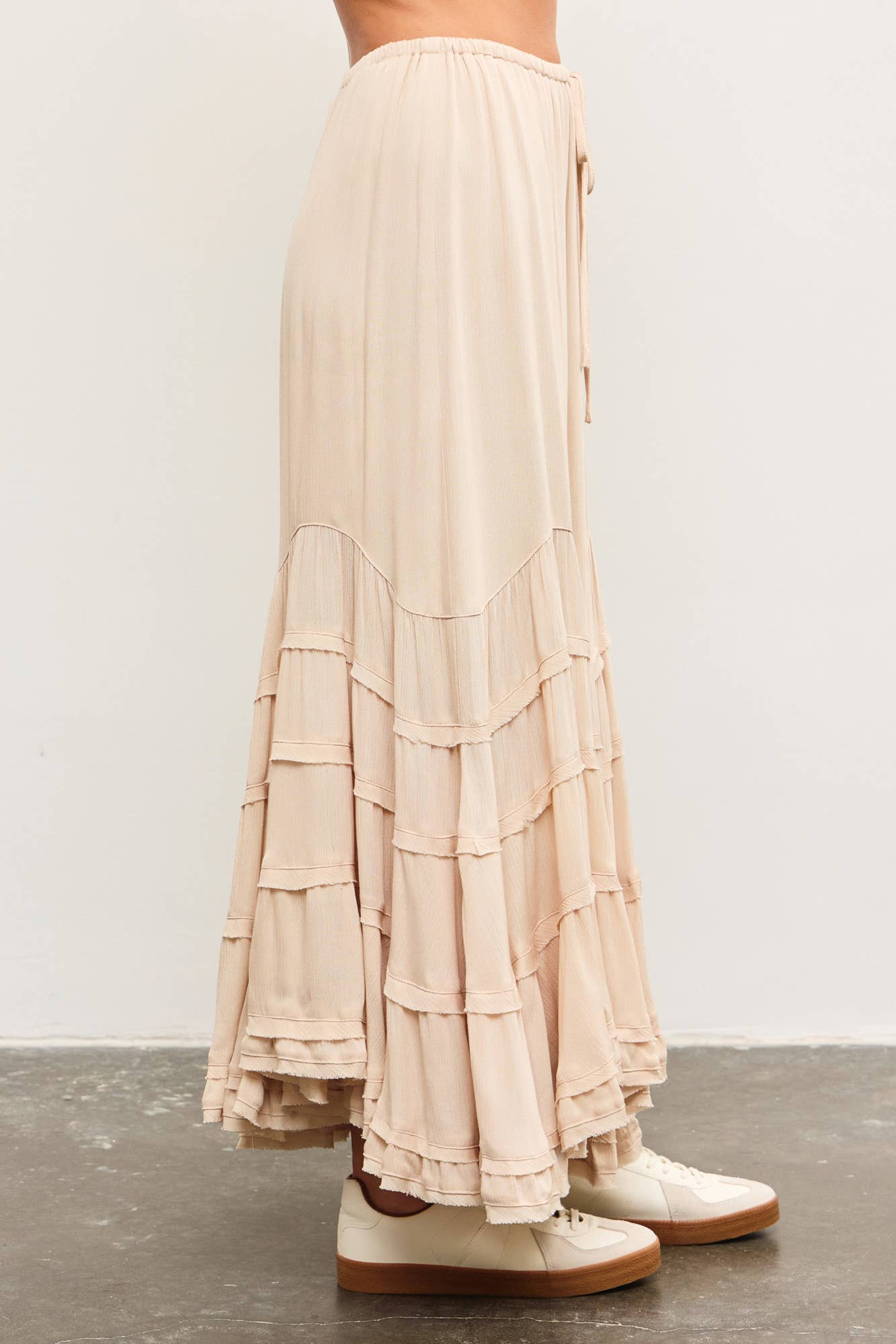Tiered tie front wave skirt