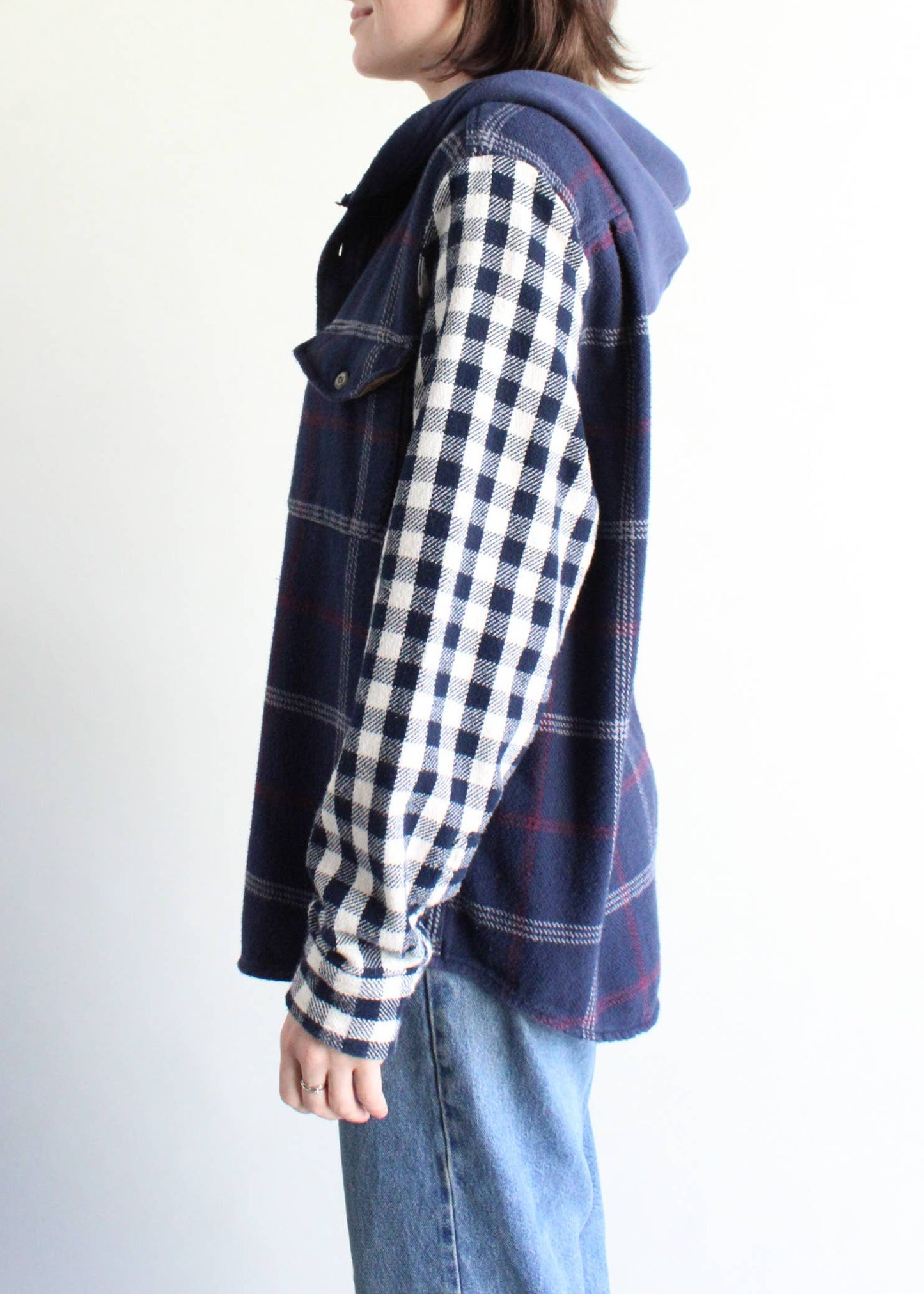Recycled patchwork flannel hoodies
