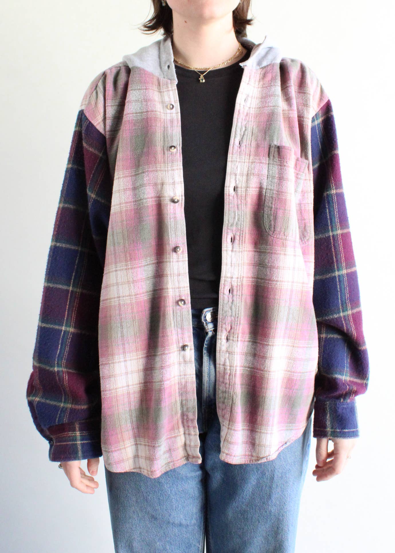 Recycled patchwork flannel hoodies