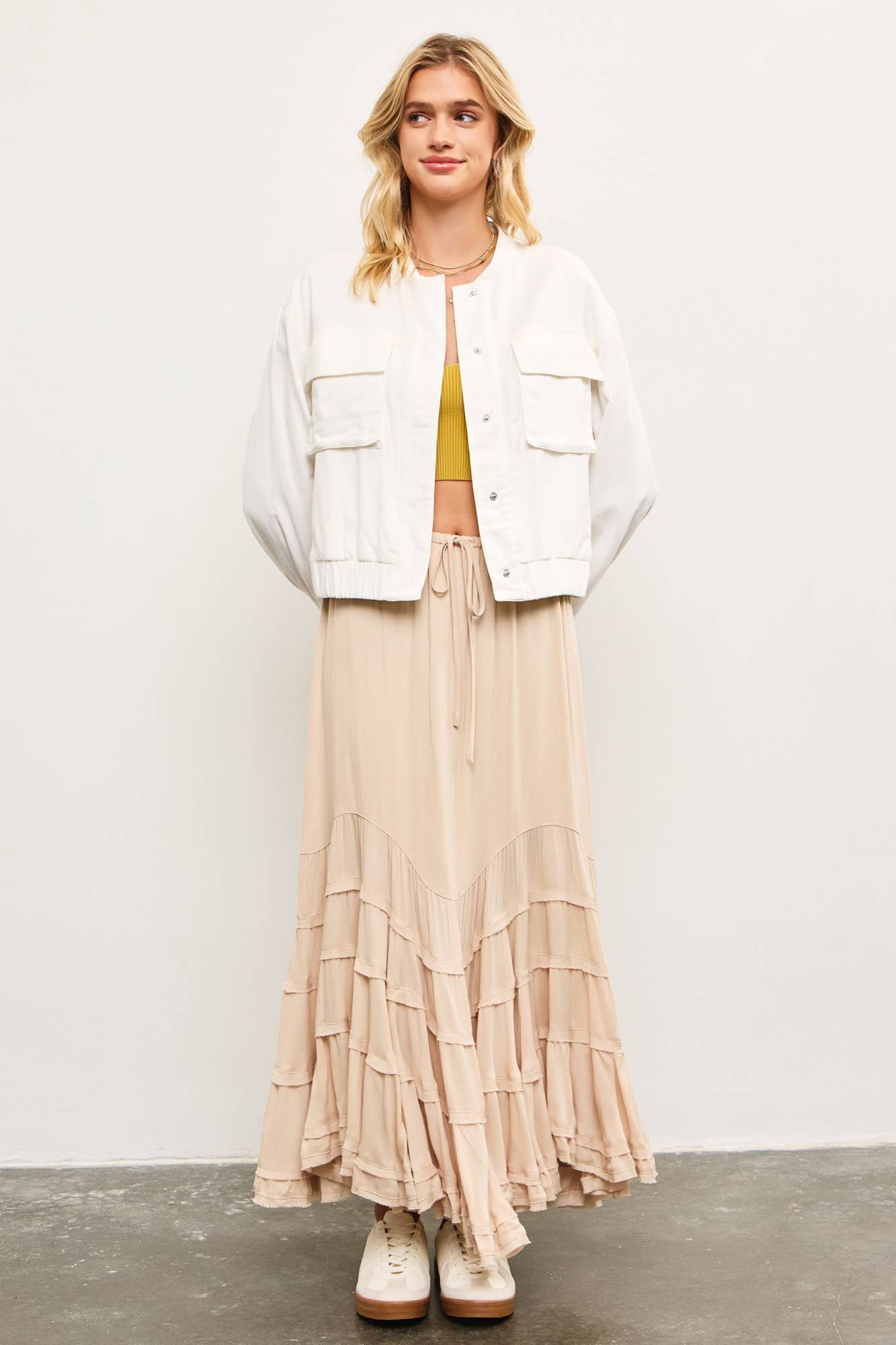 Tiered tie front wave skirt