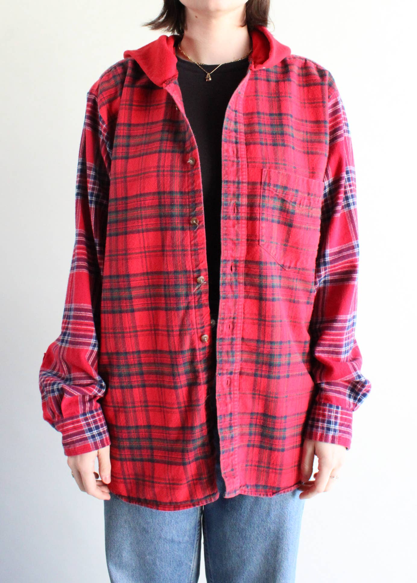 Recycled patchwork flannel hoodies