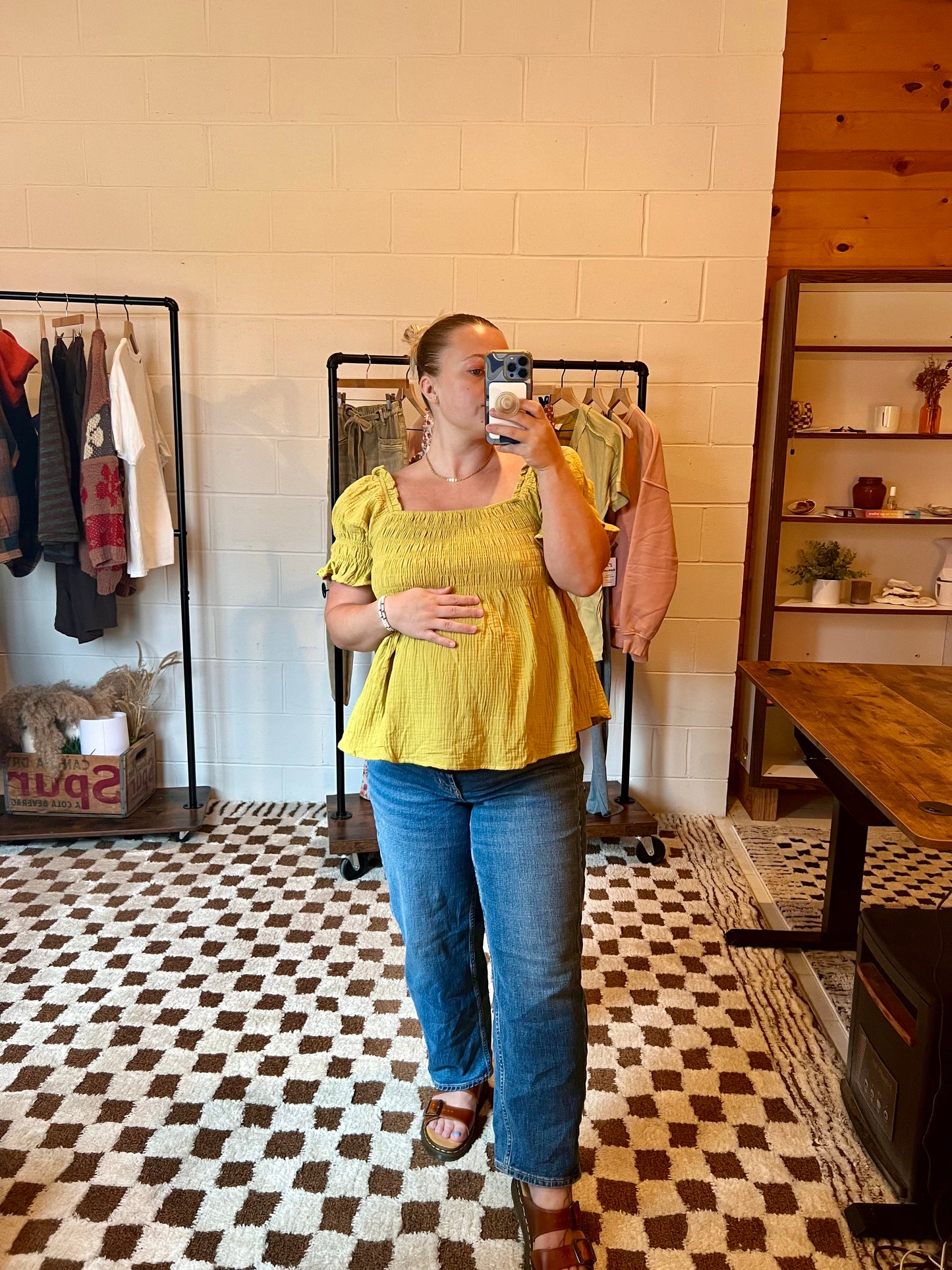 Short Puff Sleeve Square Neck Boho Top