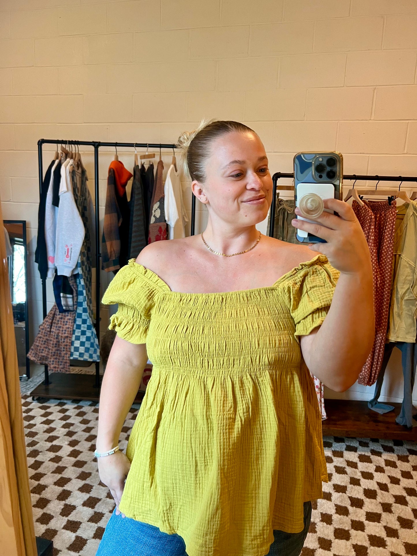 Short Puff Sleeve Square Neck Boho Top