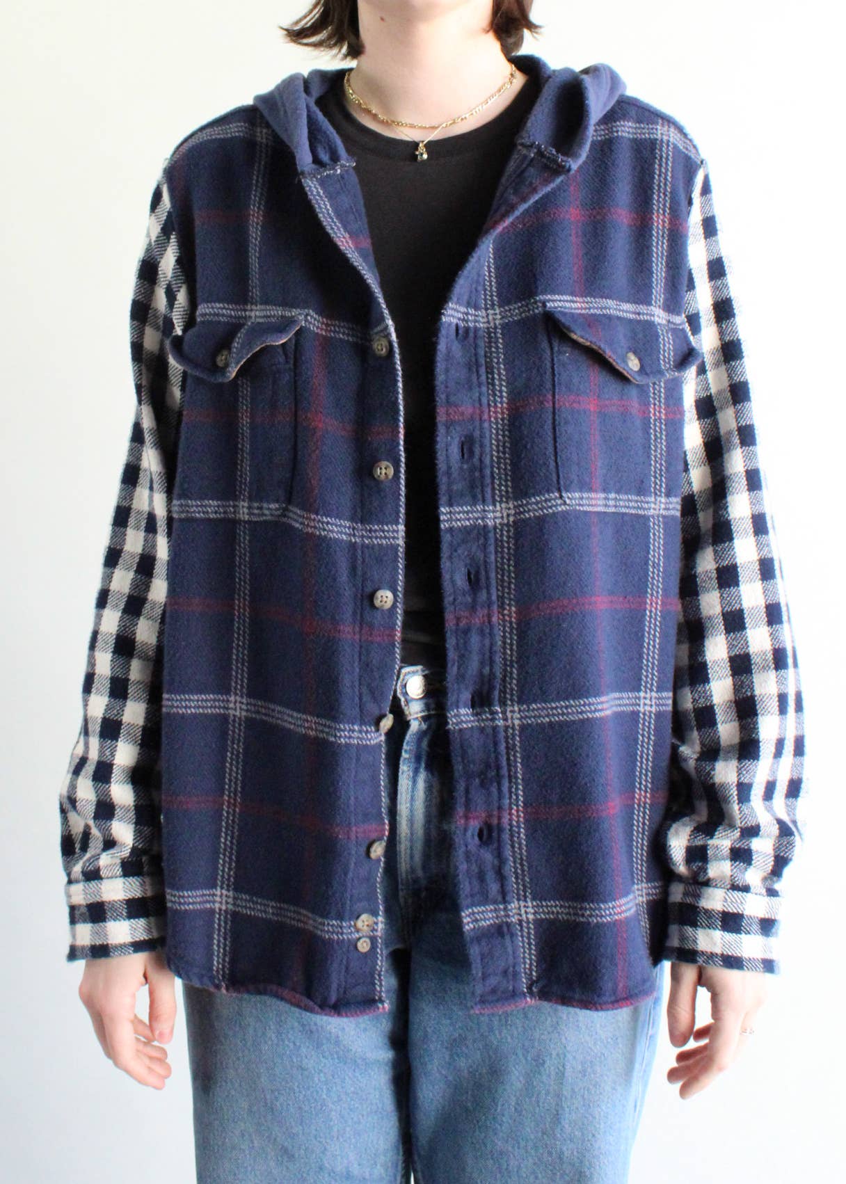 Recycled patchwork flannel hoodies