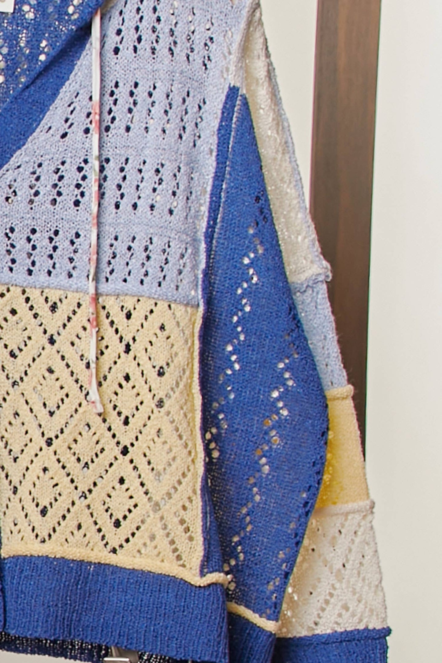 Patchwork Knit Hoodie Cardigan