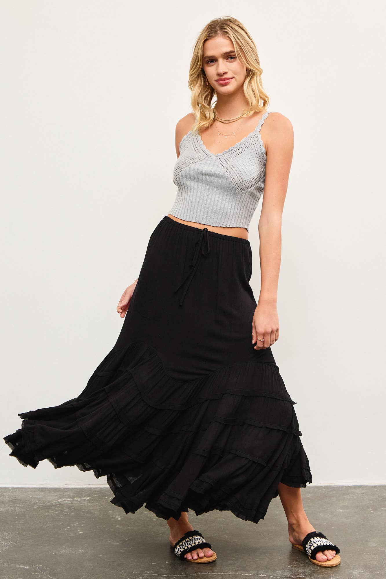 Tiered tie front wave skirt