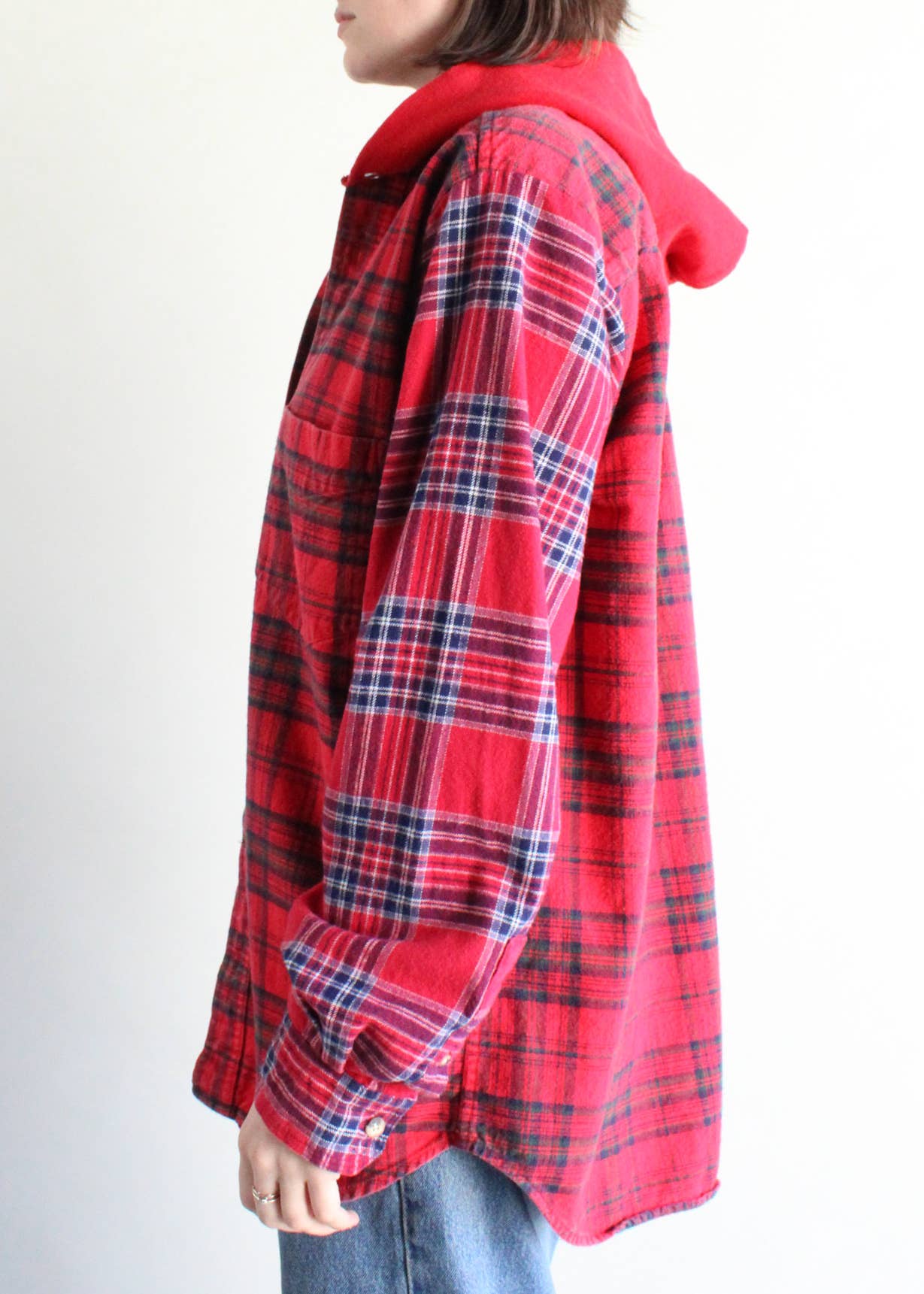 Recycled patchwork flannel hoodies