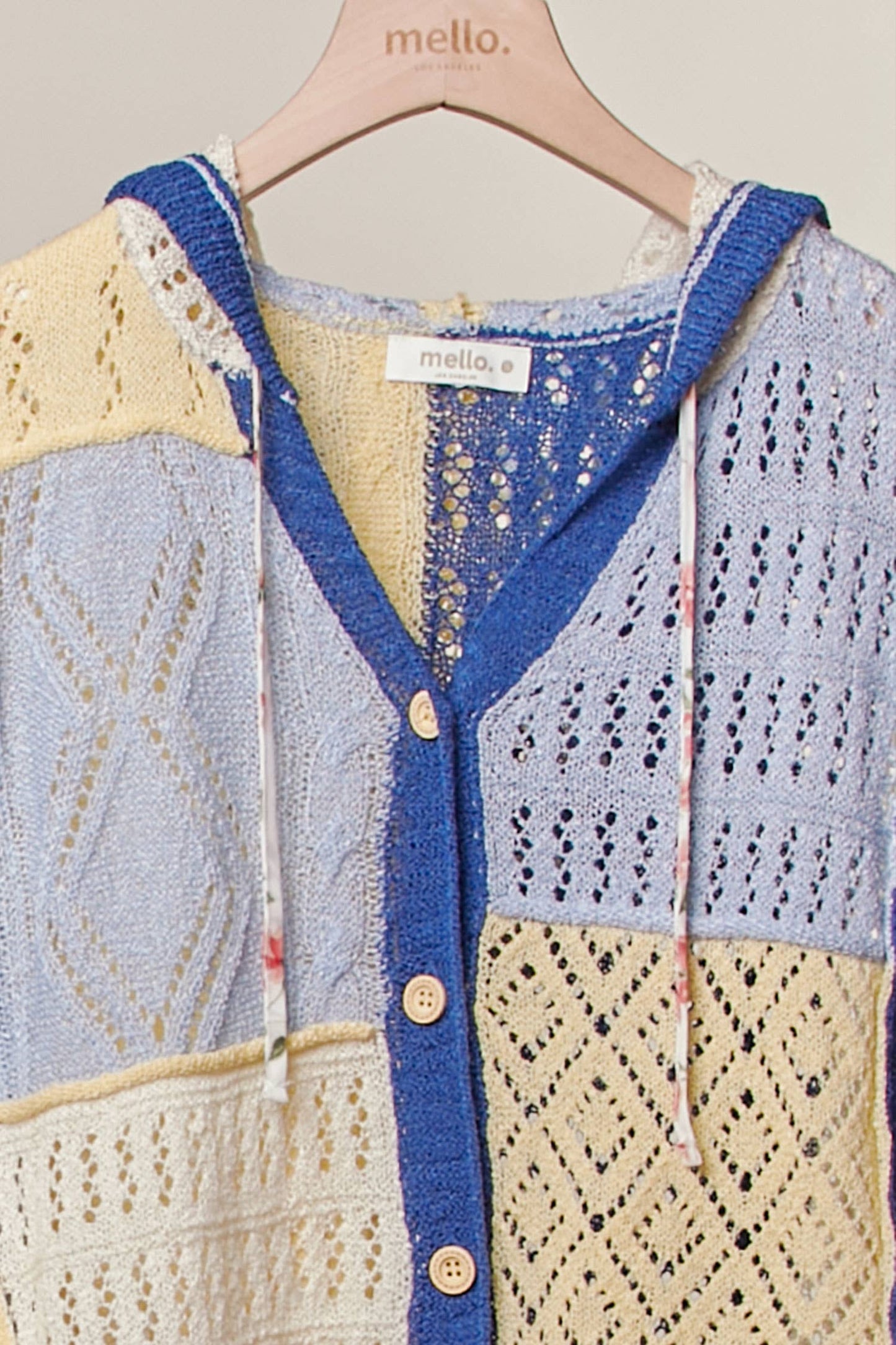 Patchwork Knit Hoodie Cardigan