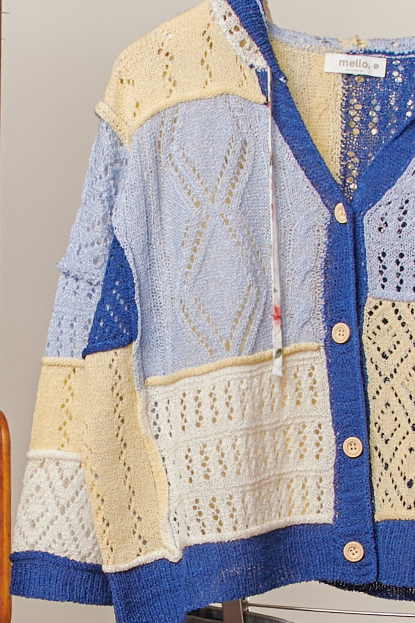 Patchwork Knit Hoodie Cardigan