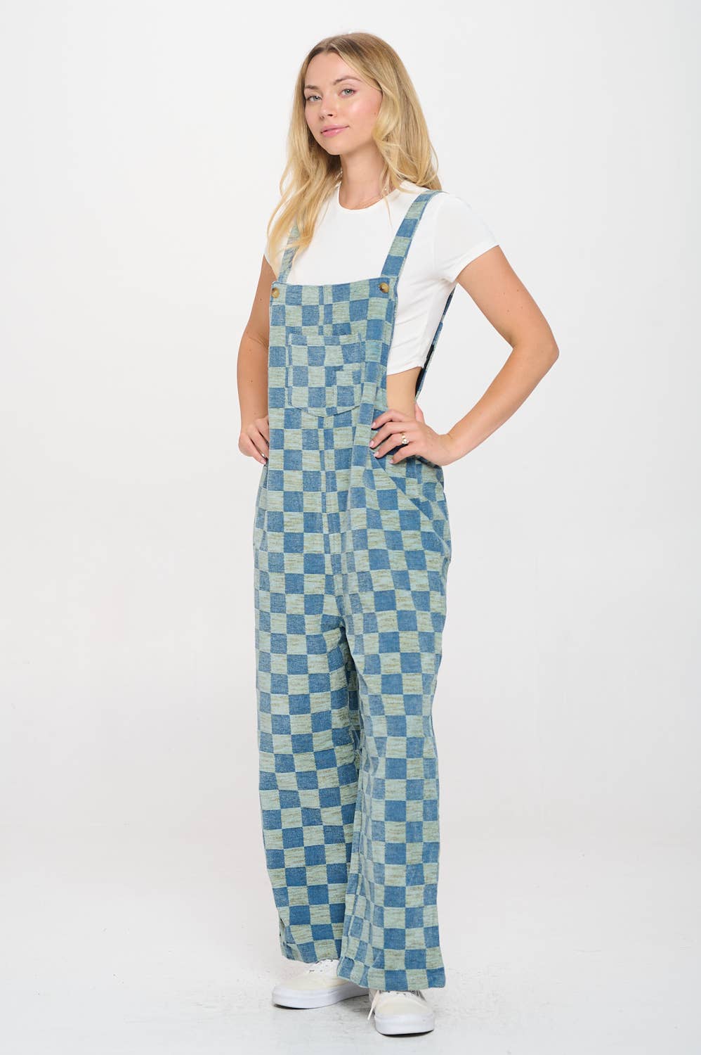 Checkered Flared Cotton Overalls