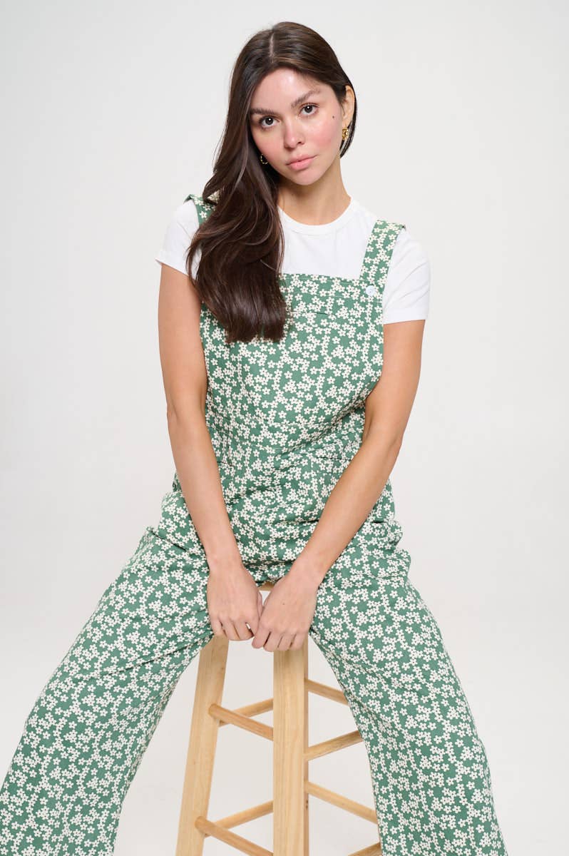 Floral Green Overalls