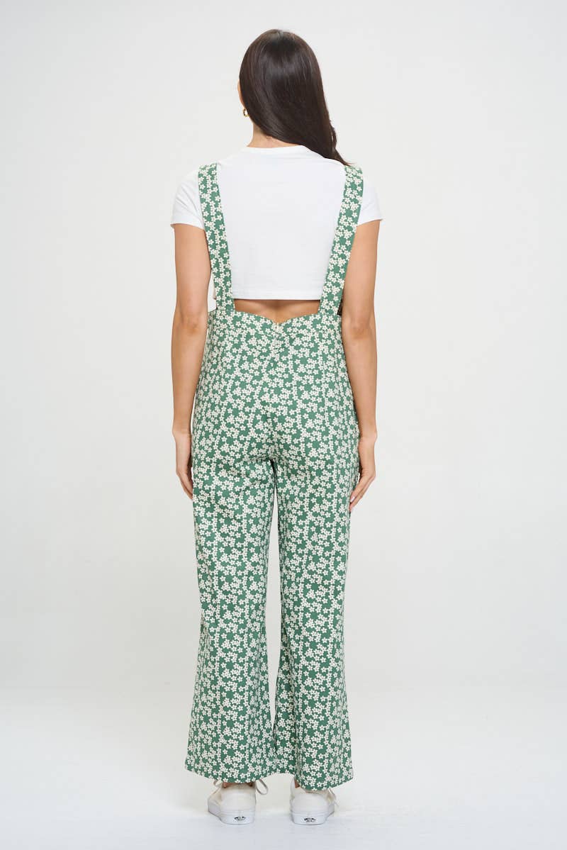 Floral Green Overalls