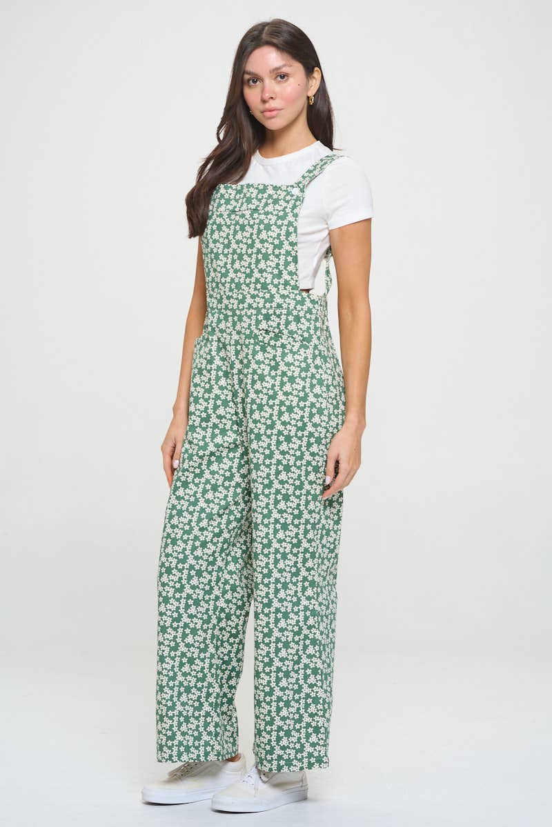 Floral Green Overalls